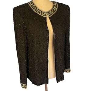 Talbots Vintage 80's Beaded Sequin Silk Jacket Black Women's Small